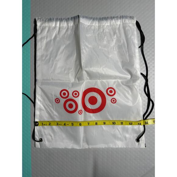 Target White Red Bullseye Logo Promotional Drawstring Backpack Cinch Sack Bag - Picture 3 of 7